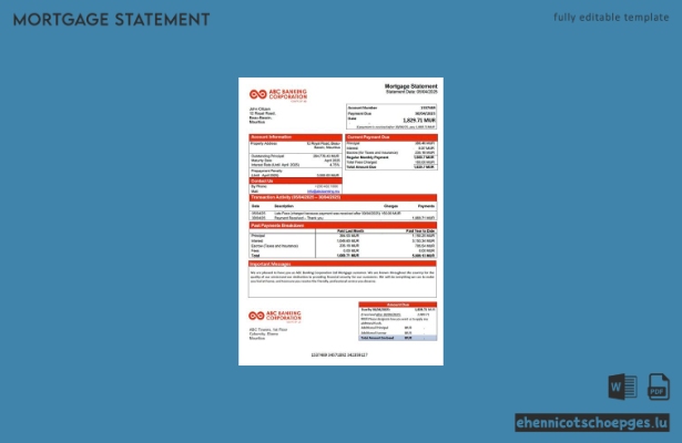 Hypothekenabrechnung der Mauritius ABC Banking Corporation Ltd (Word- und PDF-Beispiel)